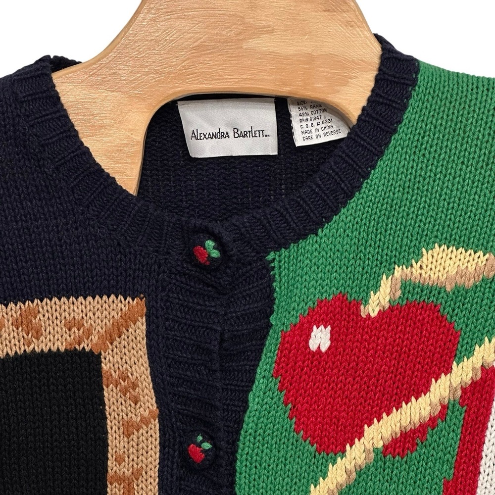 VTG Alexandra Bartlett Cardigan Sweater Navy Blue Size XL Teacher Back To School - Picture 2 of 10